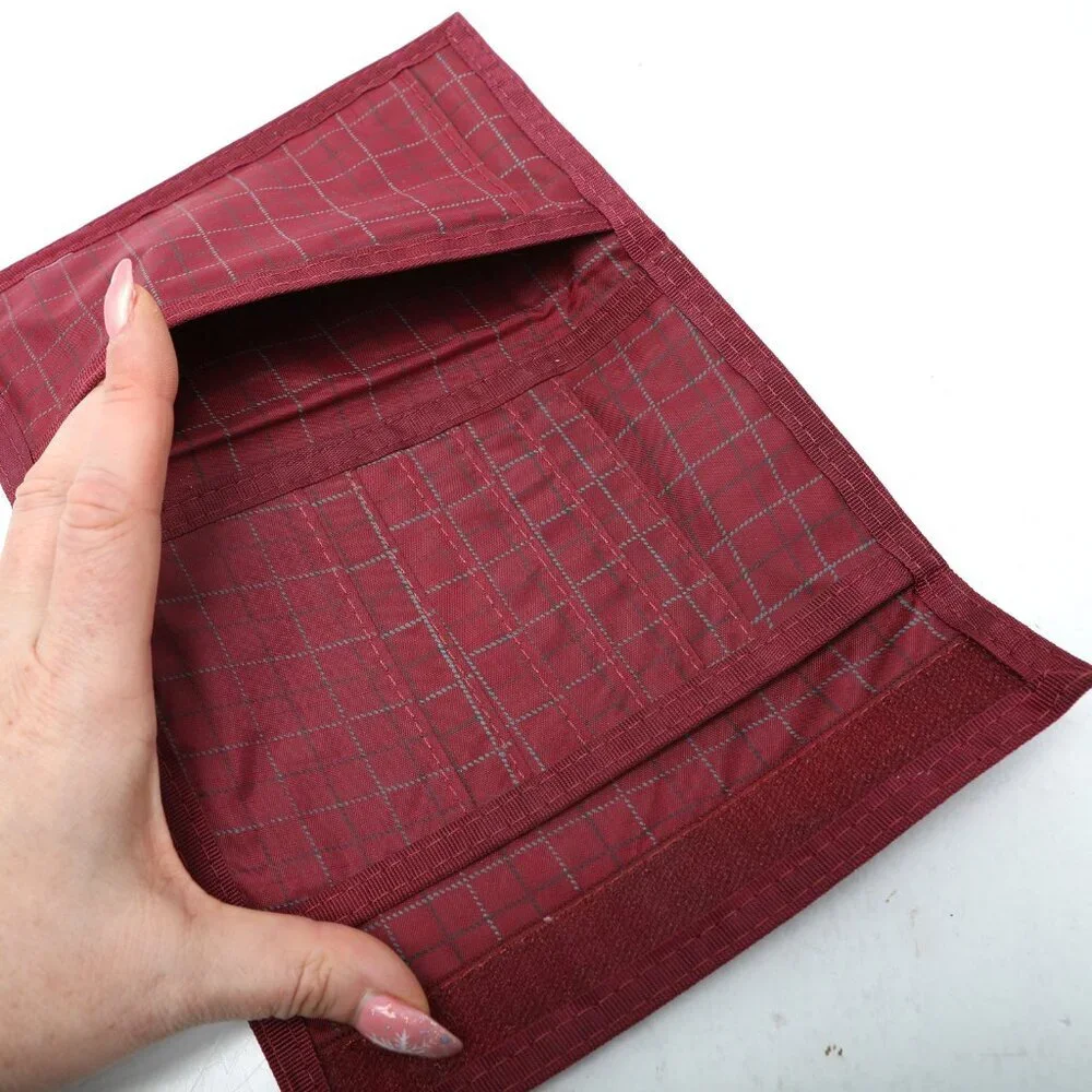 Vintage Plaid Nylon Wallet Red Burgundy Checks Zipper Velcro Closure - Picture 7 of 8